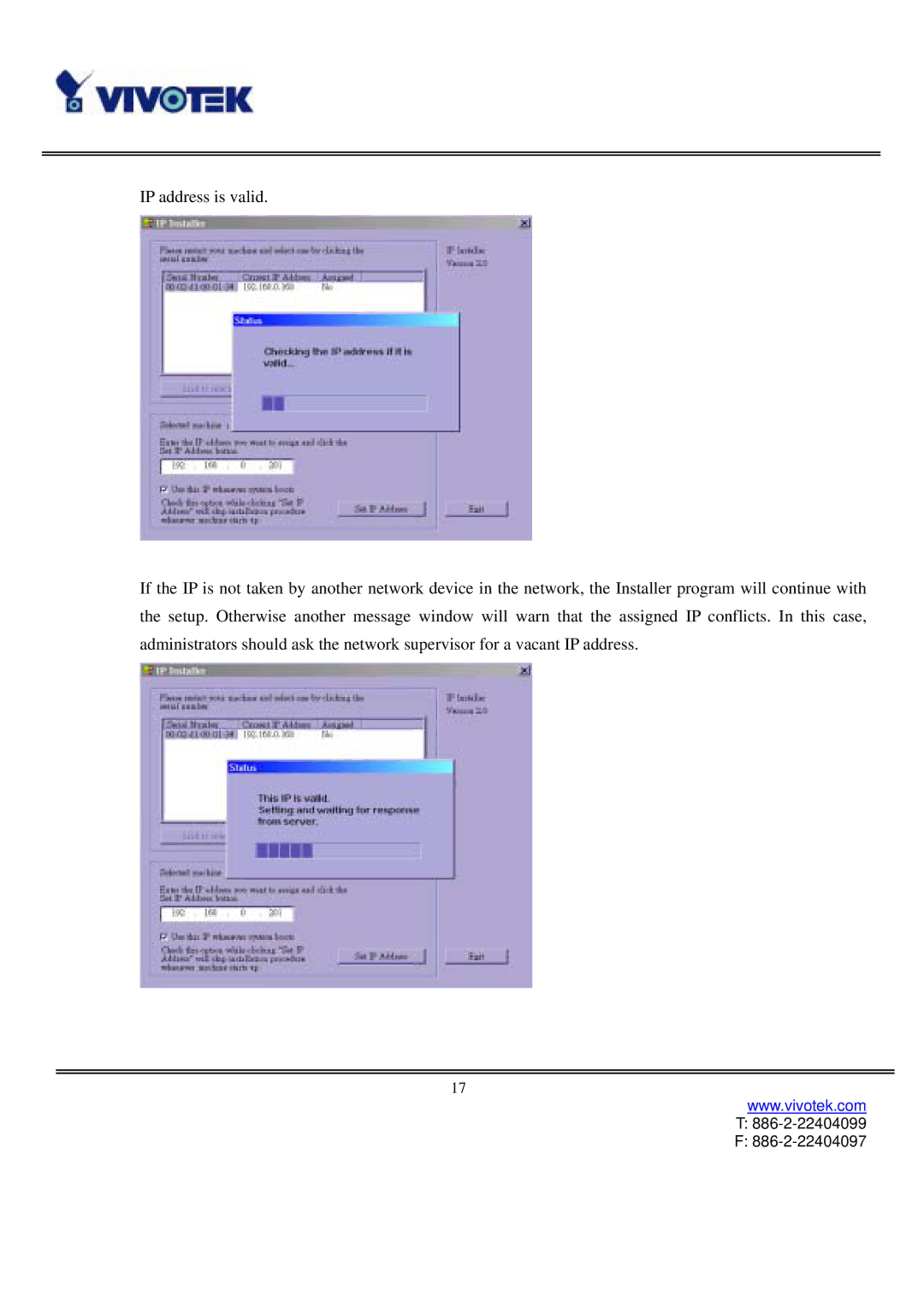 Vivotek IP3111/3121 manual 886-2-22404099 886-2-22404097 