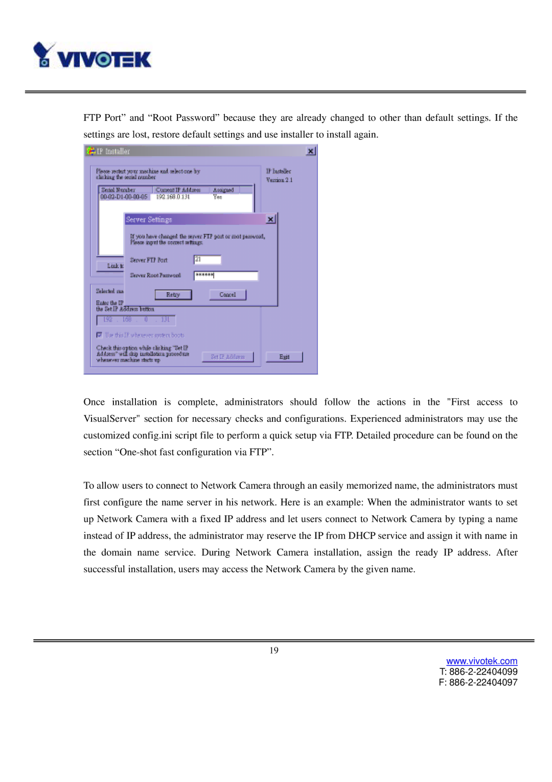 Vivotek IP3111/3121 manual 886-2-22404099 886-2-22404097 