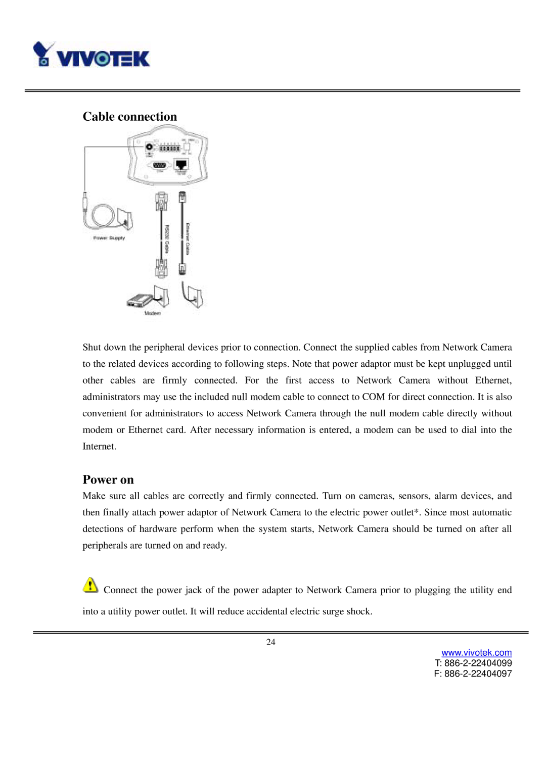 Vivotek IP3111/3121 manual Cable connection 