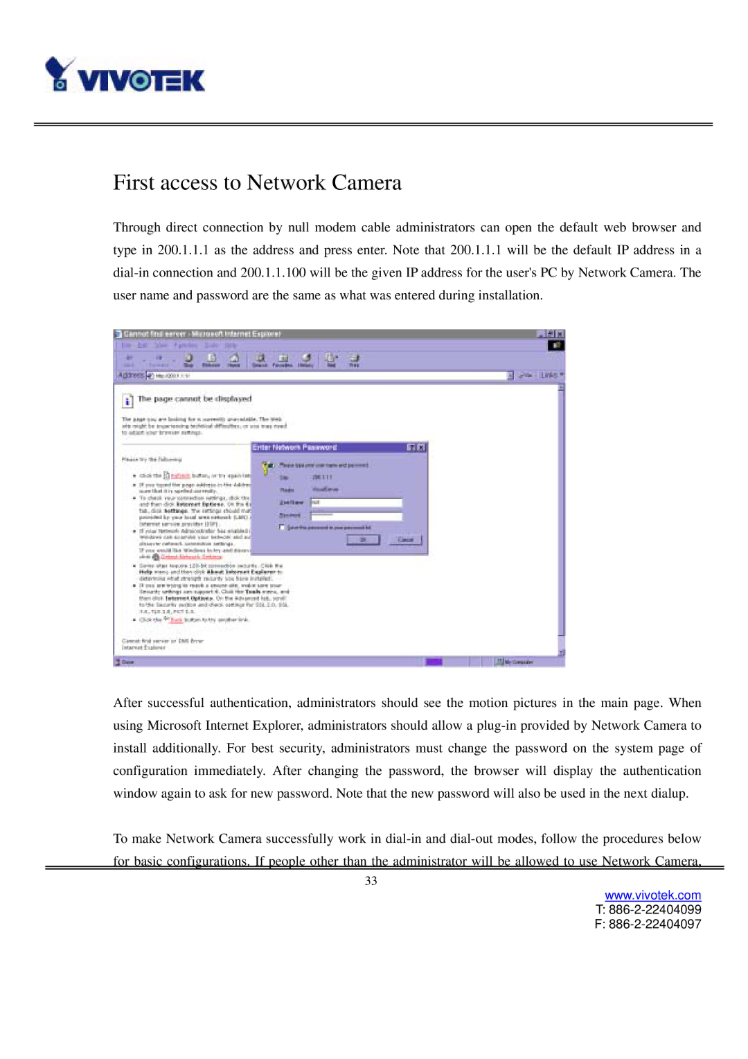 Vivotek IP3111/3121 manual First access to Network Camera 