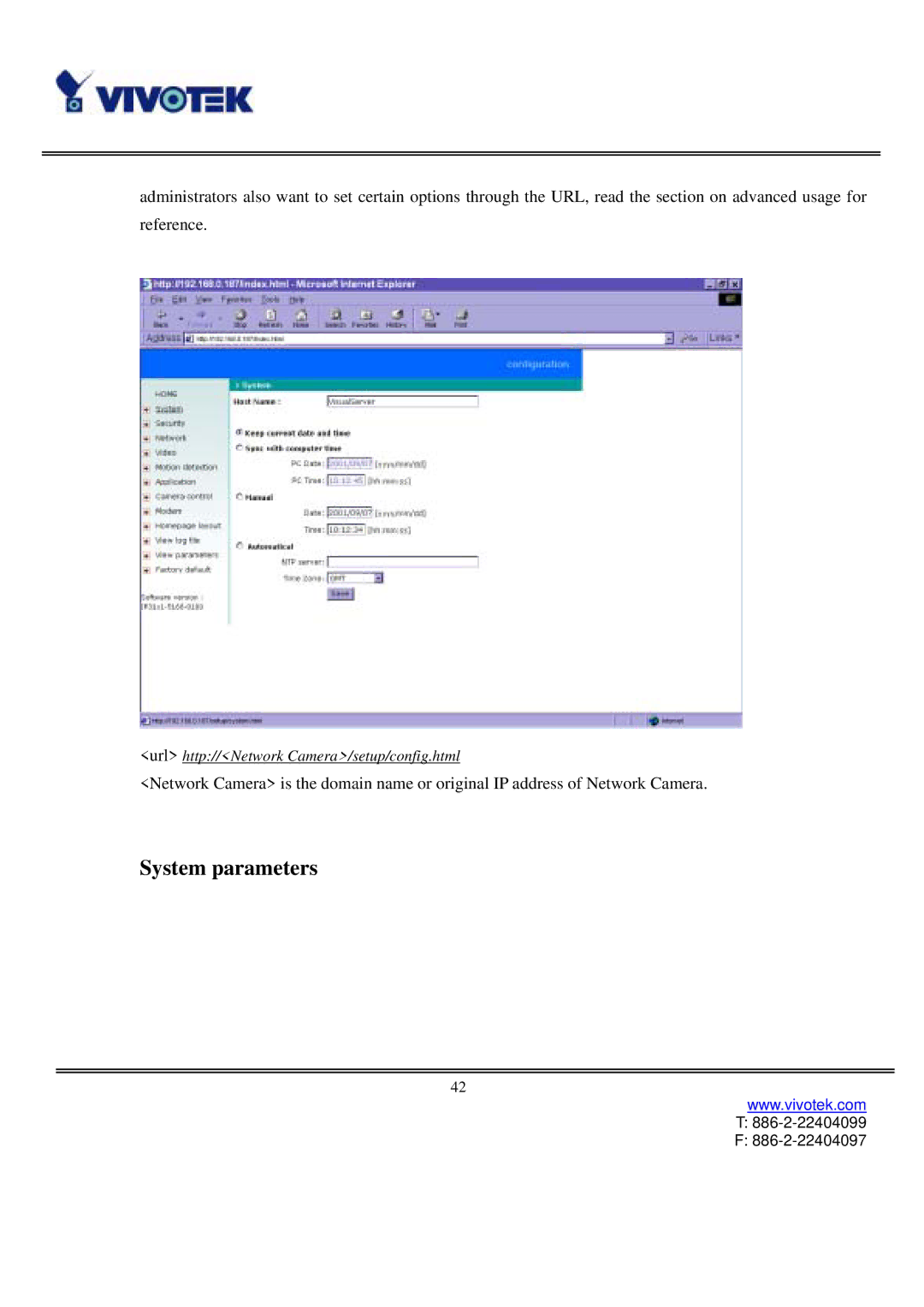 Vivotek IP3111/3121 manual System parameters 