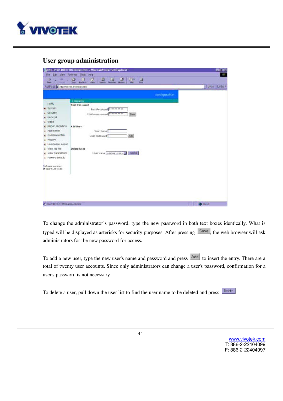 Vivotek IP3111/3121 manual User group administration 