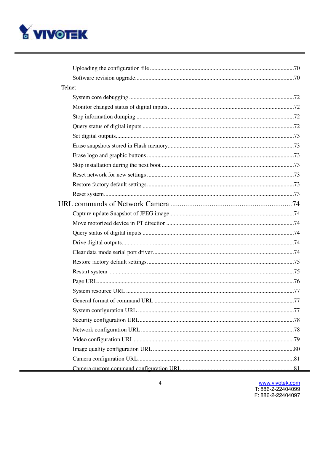 Vivotek IP3111/3121 manual Telnet 