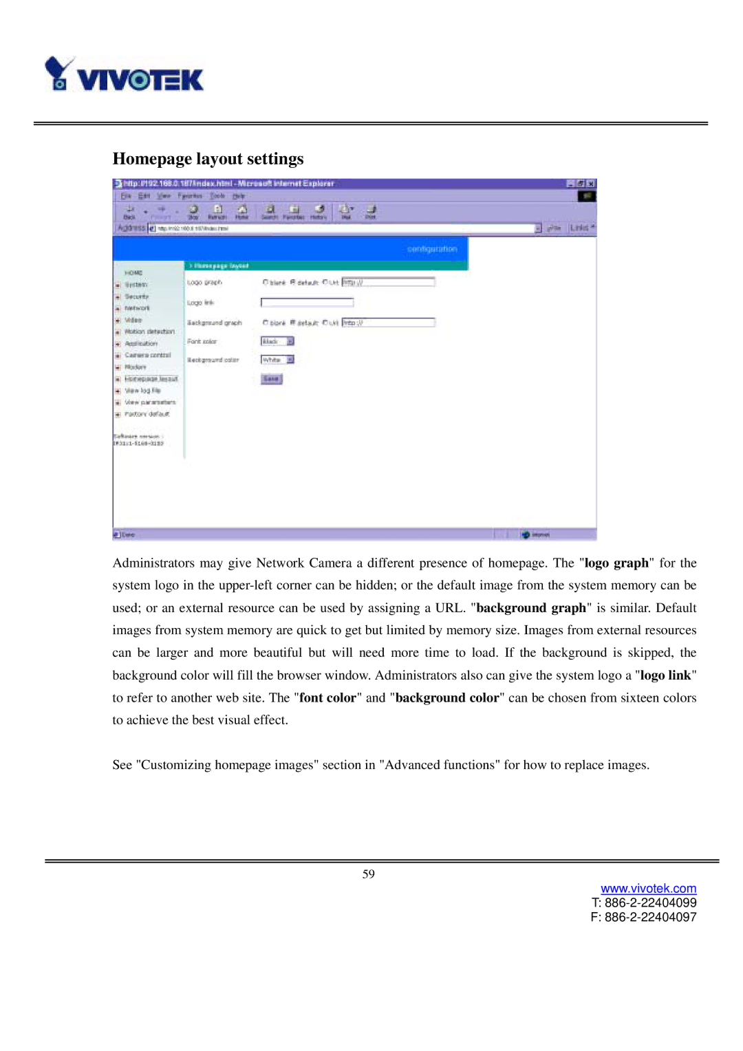 Vivotek IP3111/3121 manual Homepage layout settings 