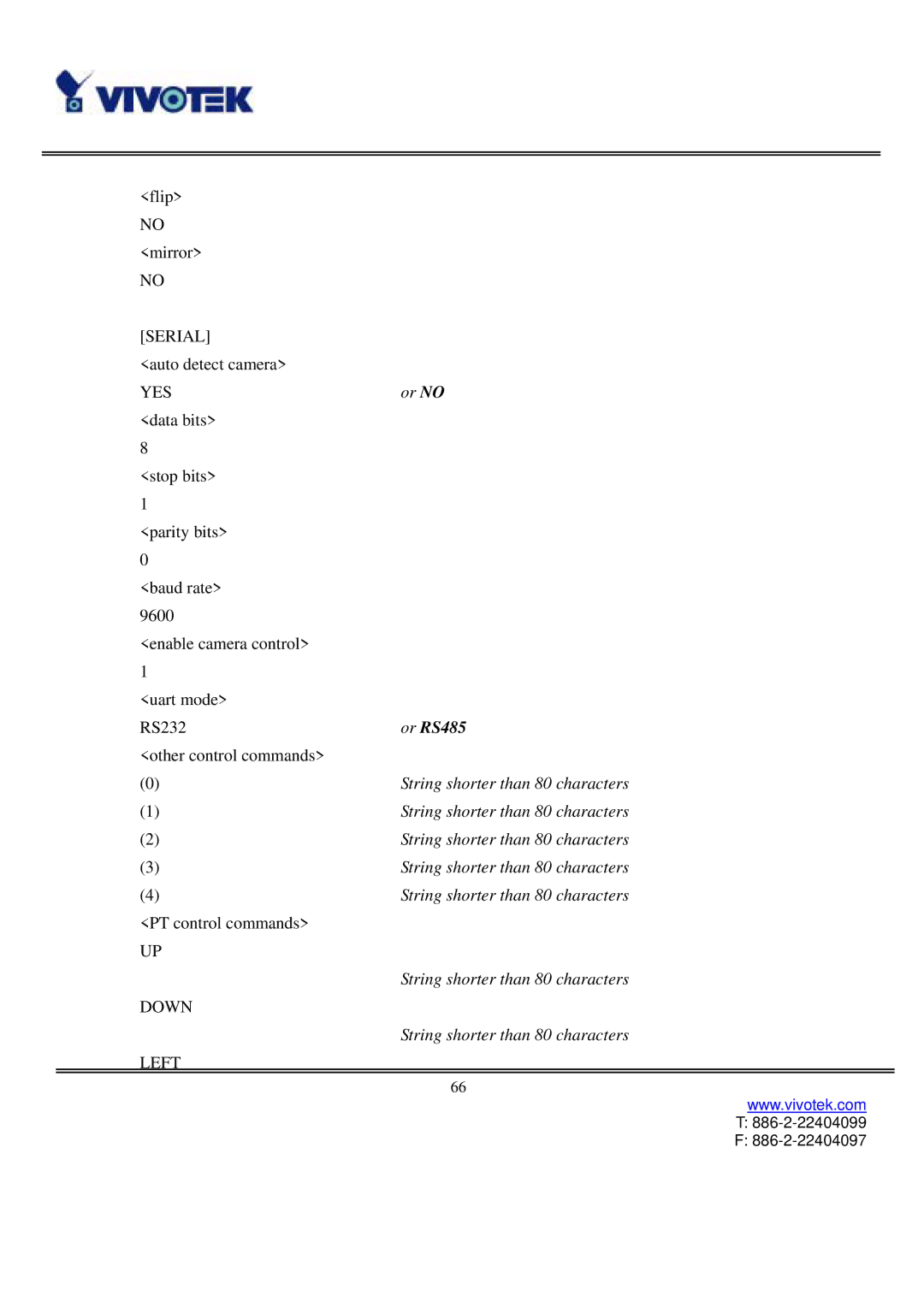 Vivotek IP3111/3121 manual Or RS485 