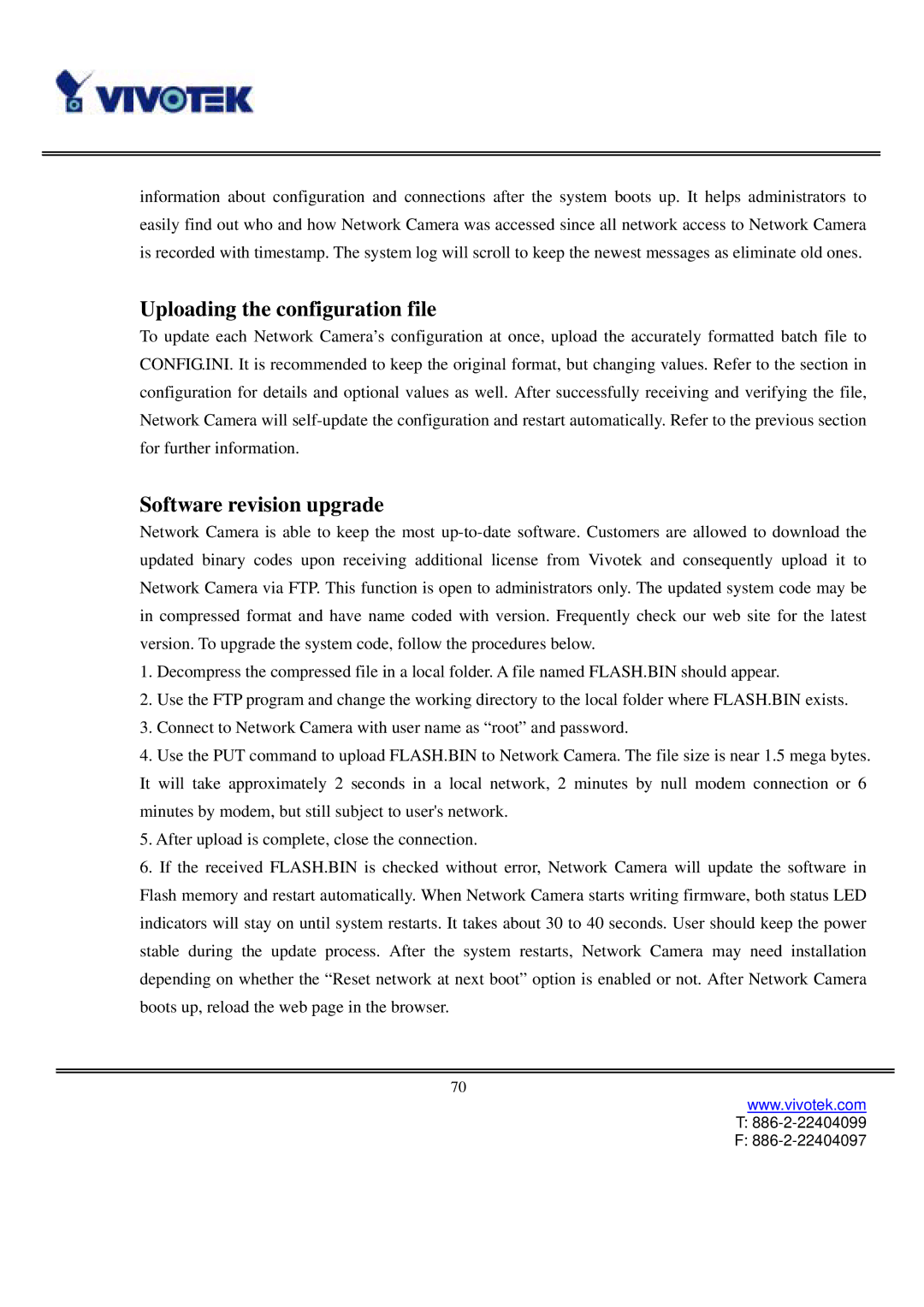 Vivotek IP3111/3121 manual Uploading the configuration file, Software revision upgrade 