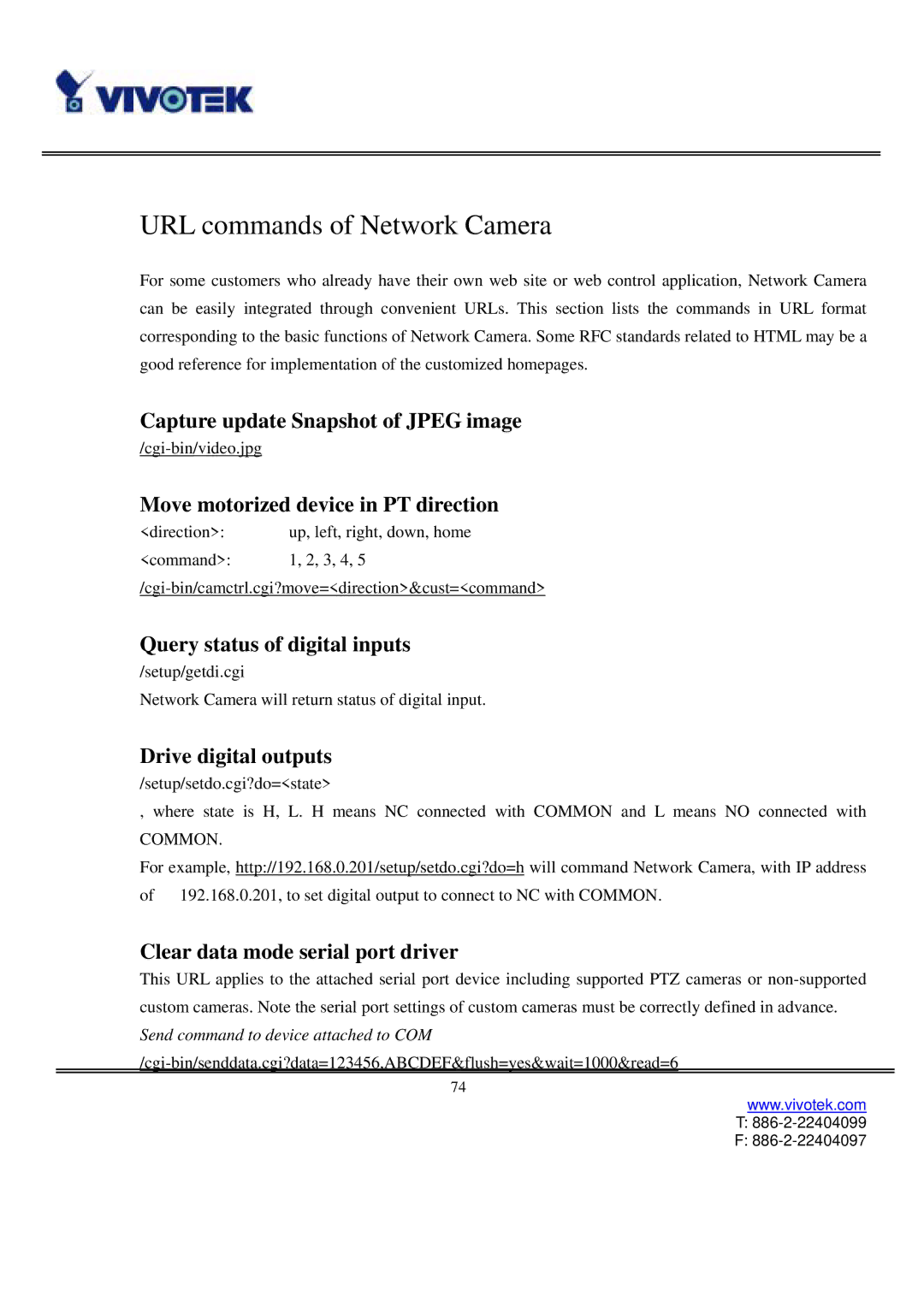 Vivotek IP3111/3121 manual URL commands of Network Camera, Capture update Snapshot of Jpeg image, Drive digital outputs 