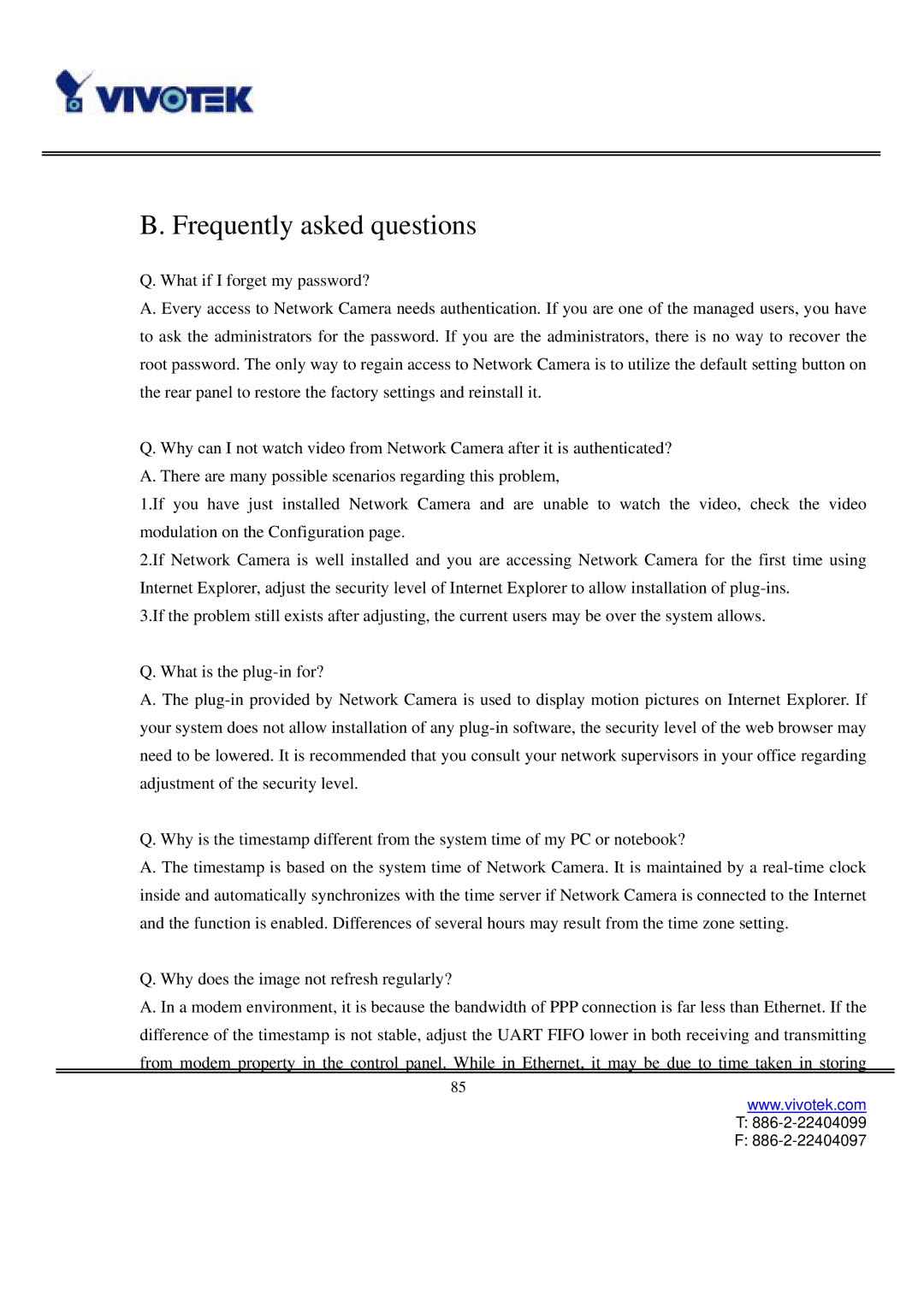 Vivotek IP3111/3121 manual Frequently asked questions 