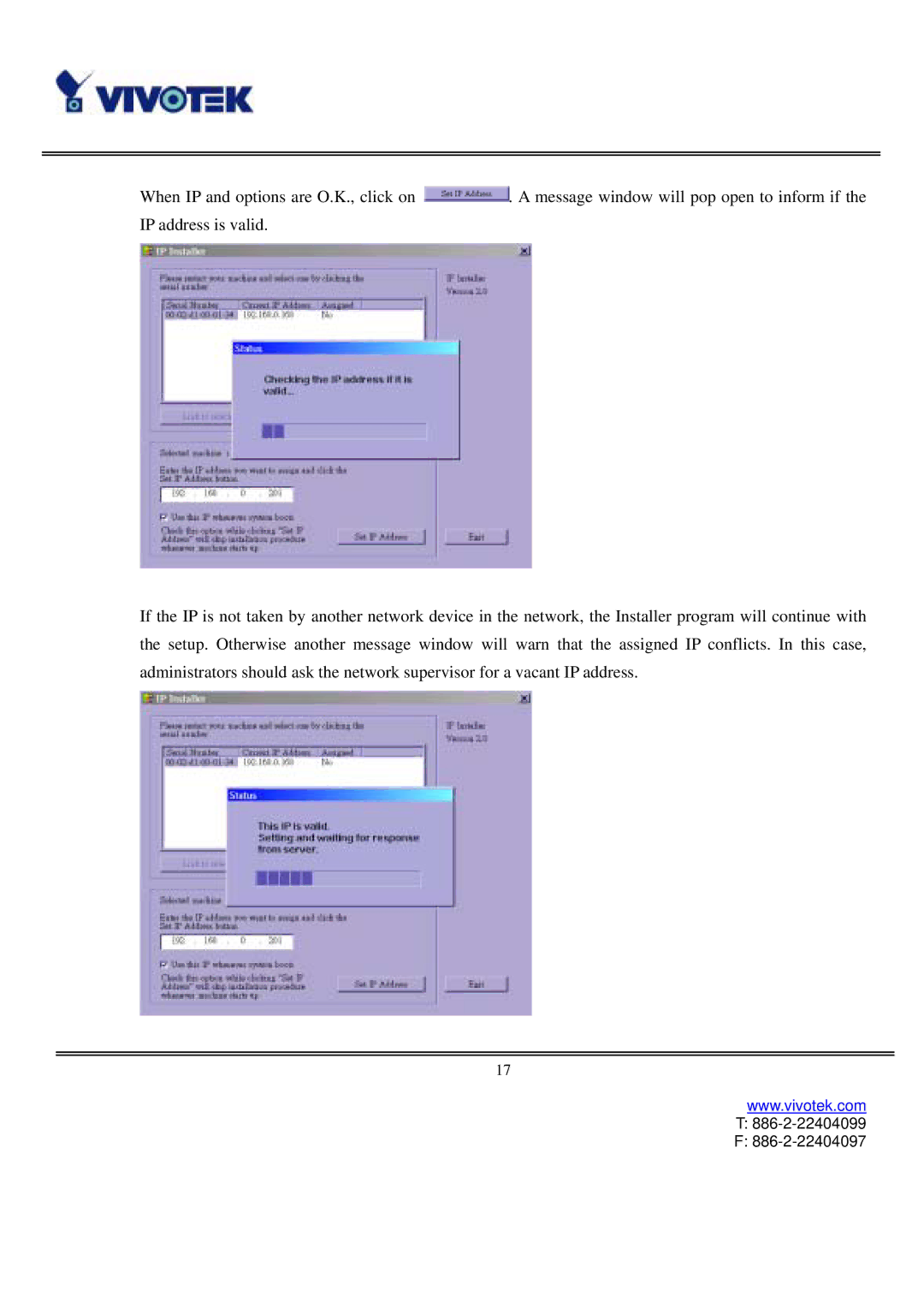 Vivotek IP3111/IP3121 user manual 886-2-22404099 886-2-22404097 