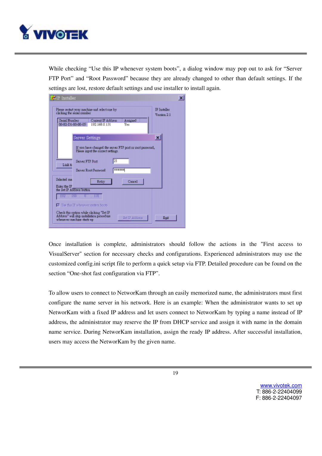 Vivotek IP3111/IP3121 user manual 886-2-22404099 886-2-22404097 