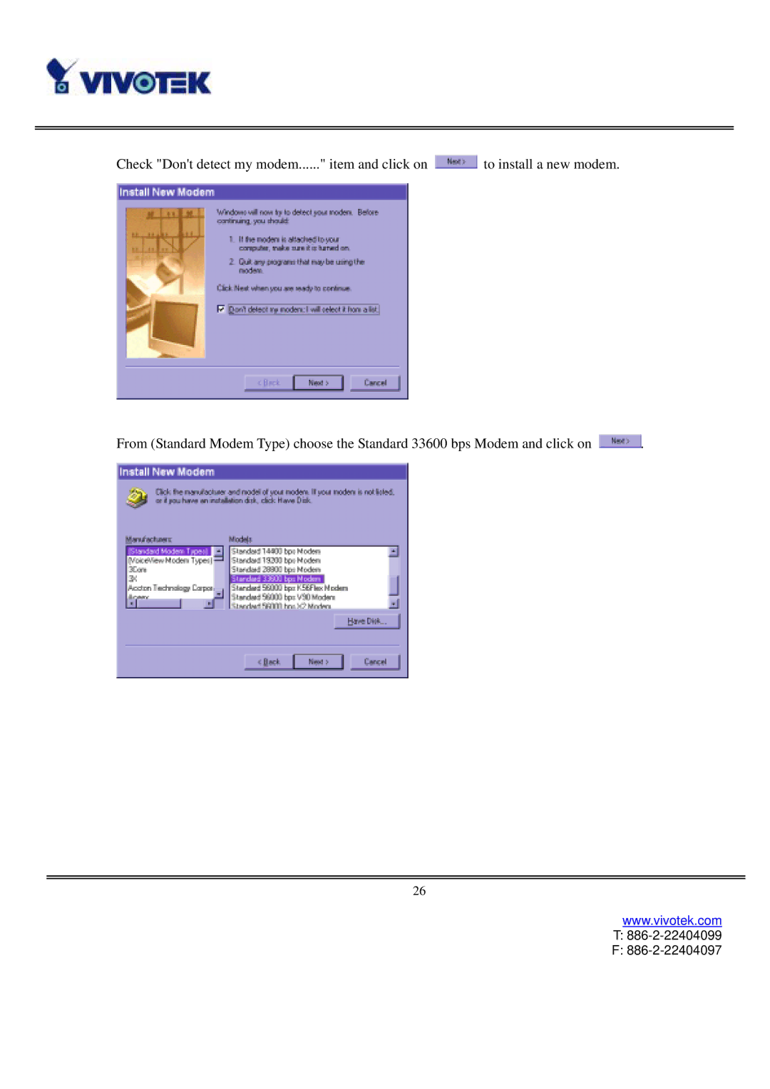 Vivotek IP3111/IP3121 user manual 886-2-22404099 886-2-22404097 