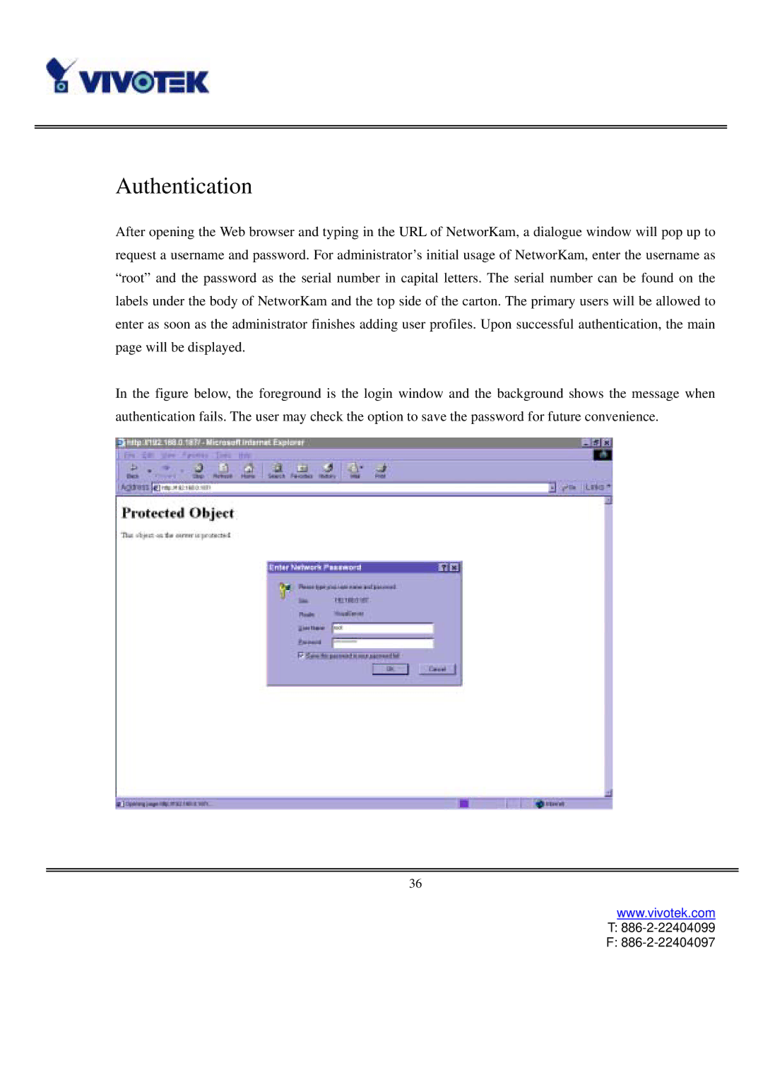 Vivotek IP3111/IP3121 user manual Authentication 