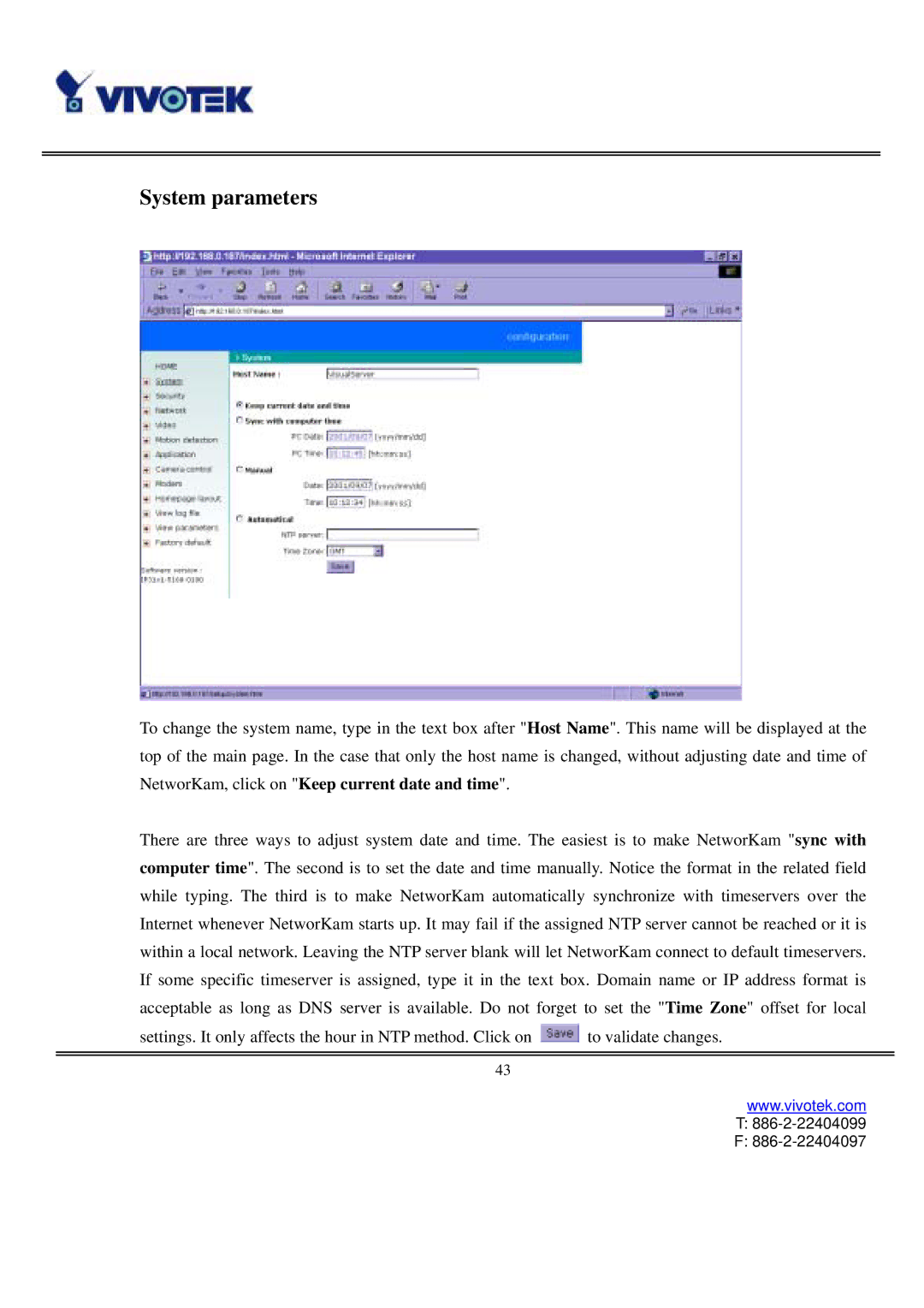 Vivotek IP3111/IP3121 user manual System parameters 