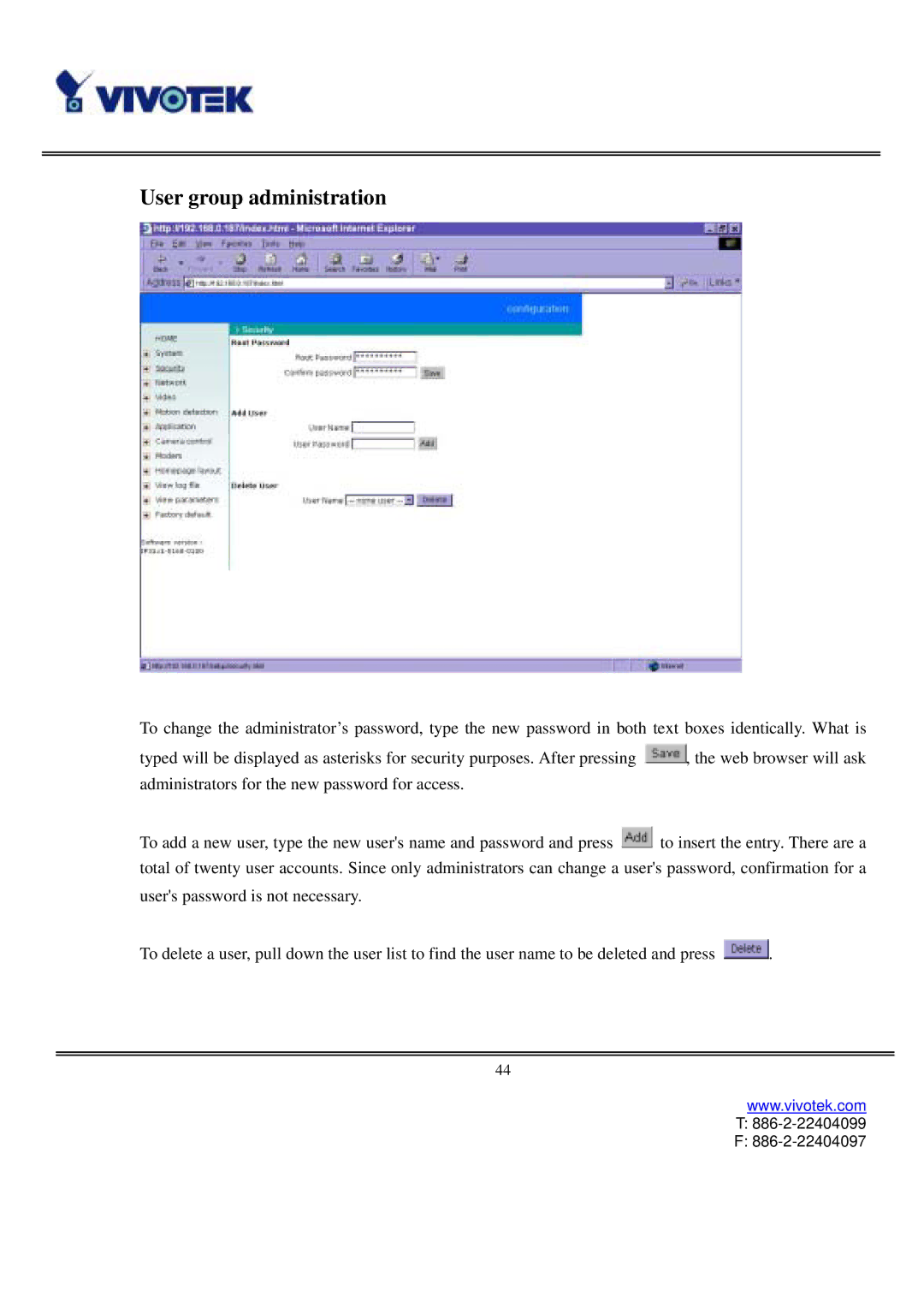 Vivotek IP3111/IP3121 user manual User group administration 