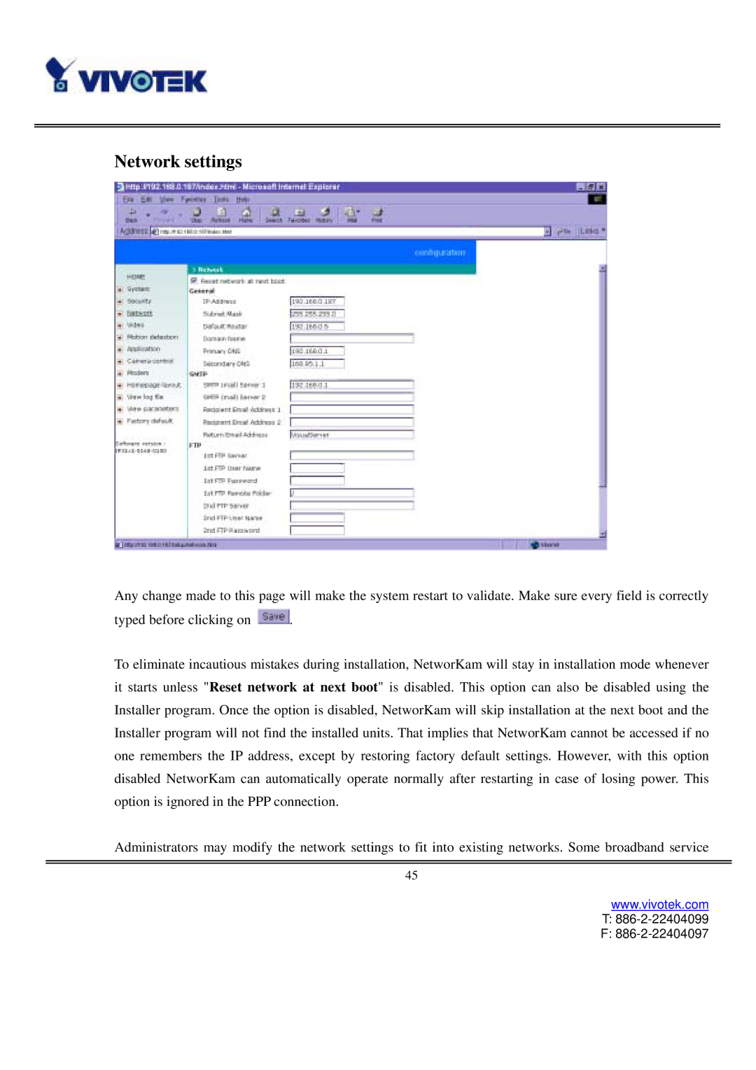 Vivotek IP3111/IP3121 user manual Network settings 