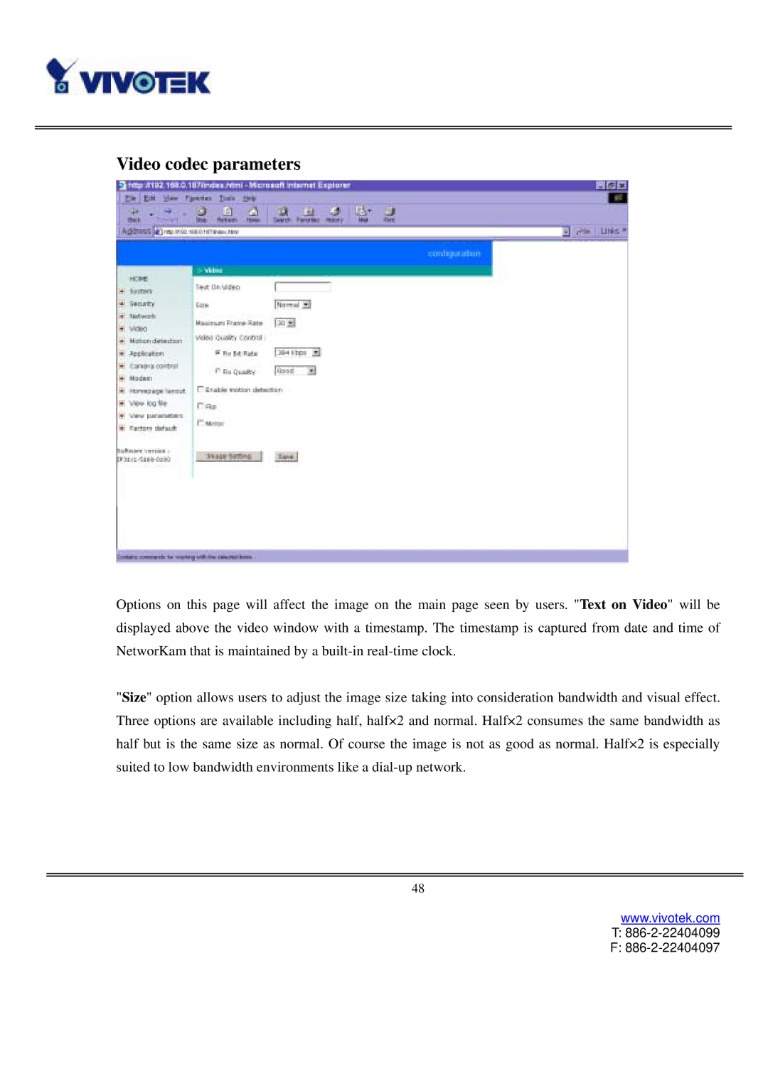 Vivotek IP3111/IP3121 user manual Video codec parameters 