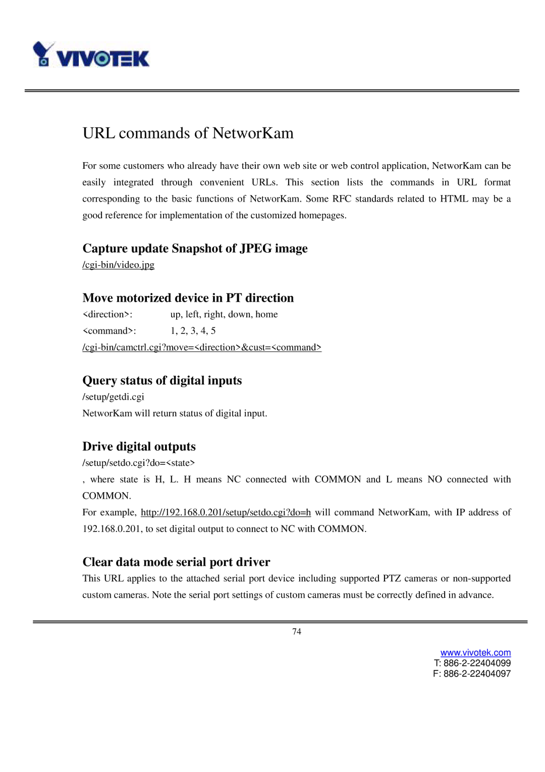 Vivotek IP3111/IP3121 user manual URL commands of NetworKam, Capture update Snapshot of Jpeg image, Drive digital outputs 