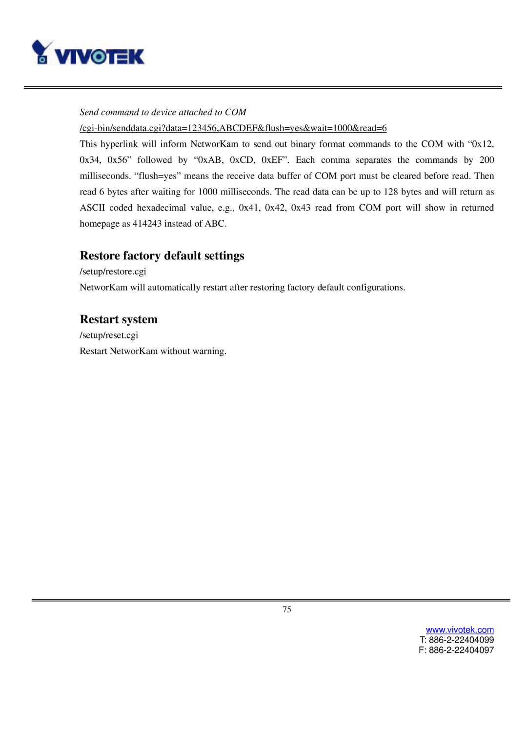 Vivotek IP3111/IP3121 user manual Restart system 