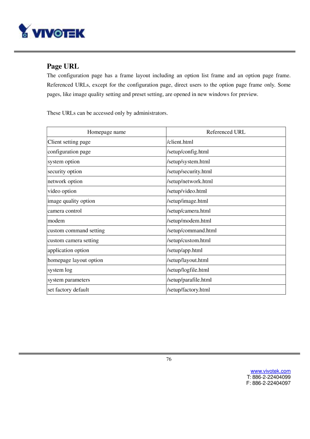 Vivotek IP3111/IP3121 user manual Url 