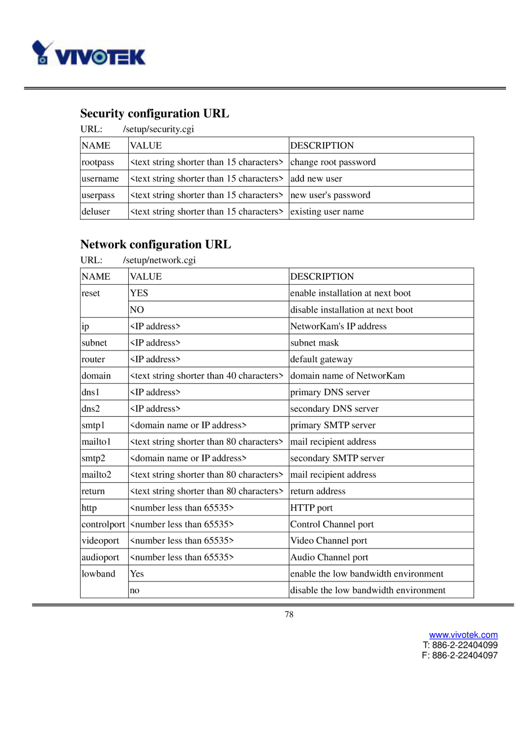 Vivotek IP3111/IP3121 user manual Security configuration URL, Network configuration URL 