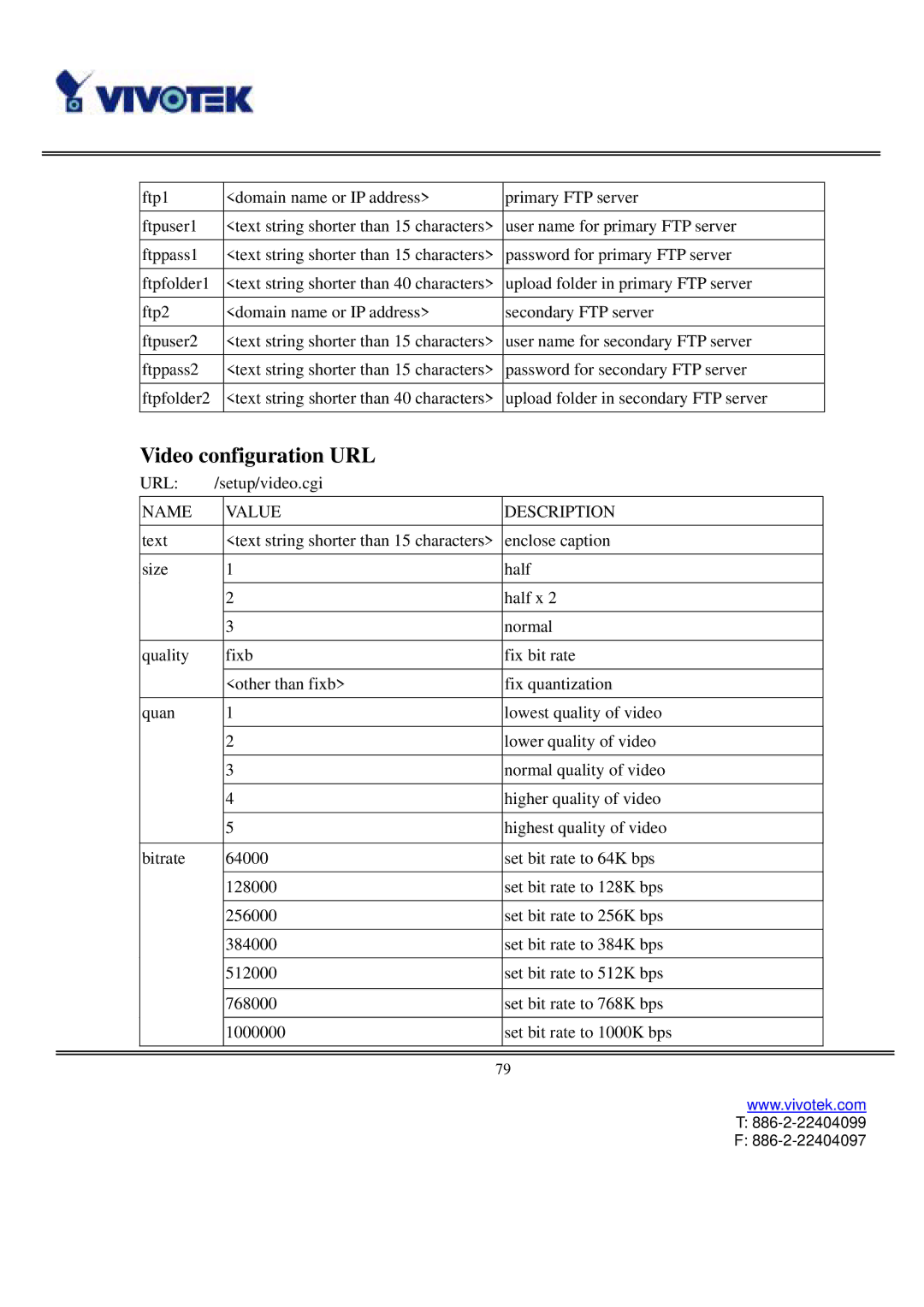 Vivotek IP3111/IP3121 user manual Video configuration URL 