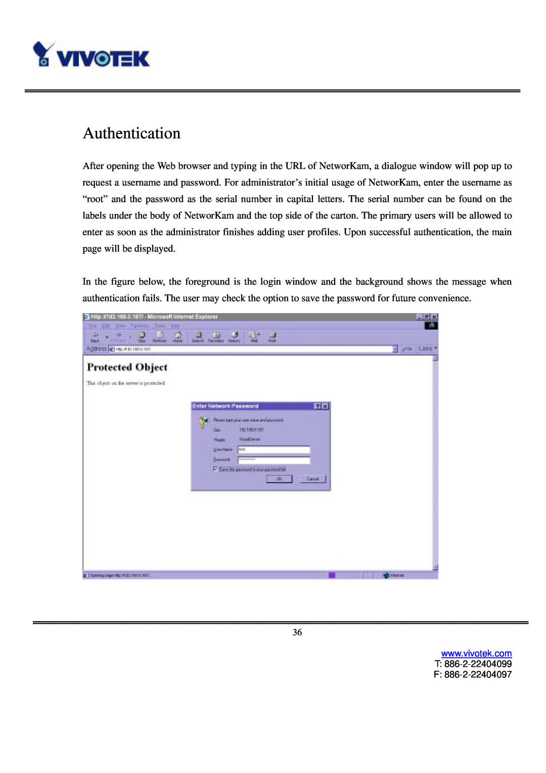 Vivotek IP3111/IP3121 user manual Authentication 