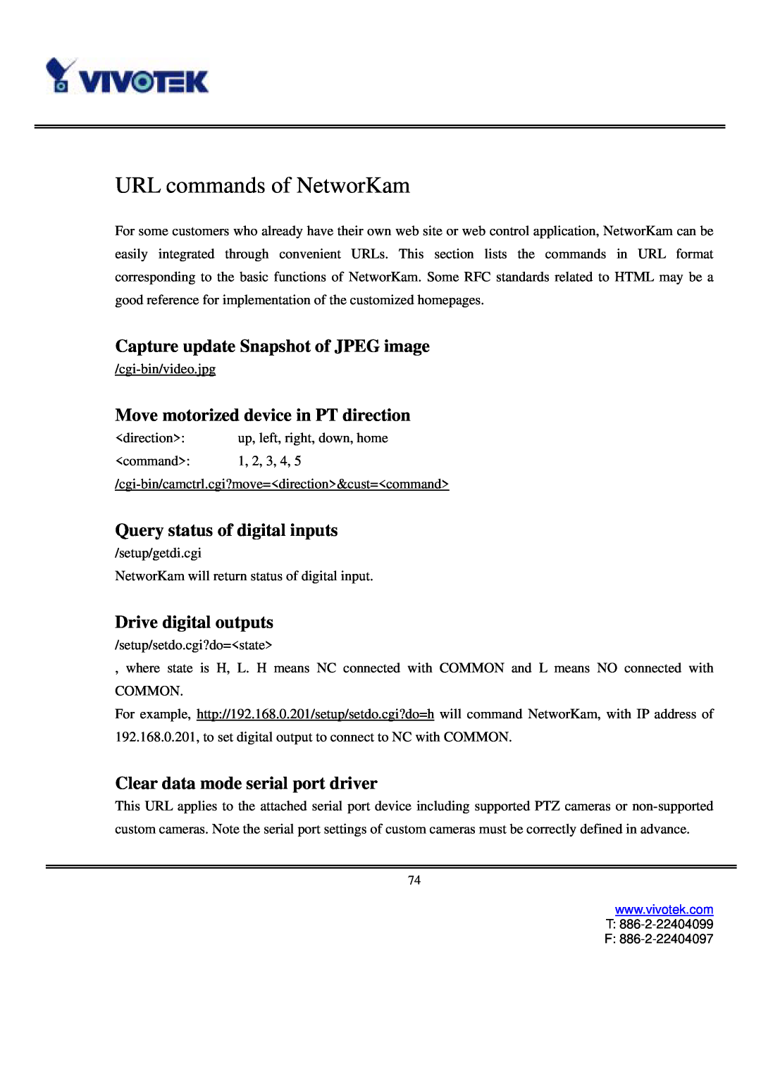 Vivotek IP3111/IP3121 user manual URL commands of NetworKam, Capture update Snapshot of JPEG image, Drive digital outputs 
