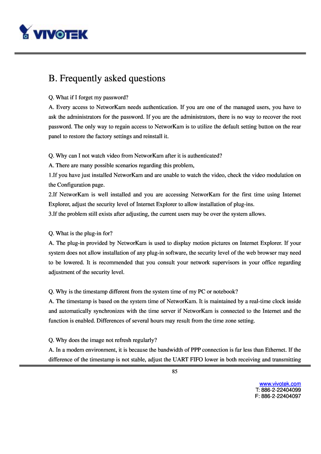 Vivotek IP3111/IP3121 user manual B. Frequently asked questions 