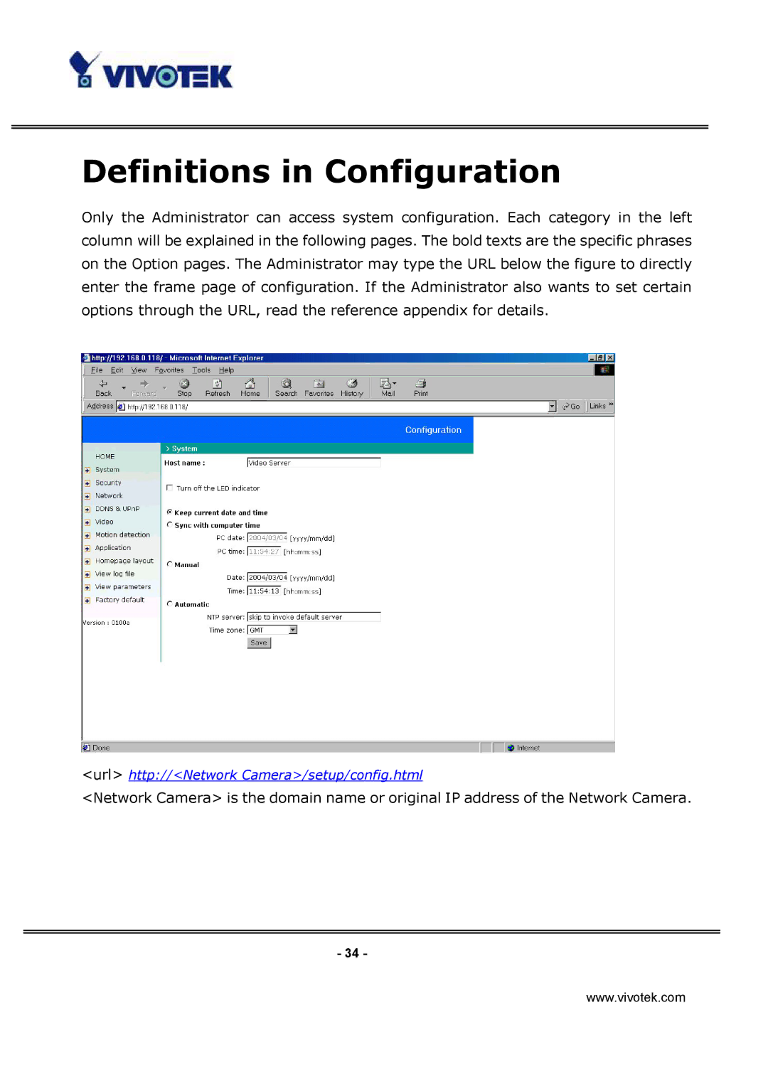 Vivotek IP3112/IP3122 manual Definitions in Configuration 