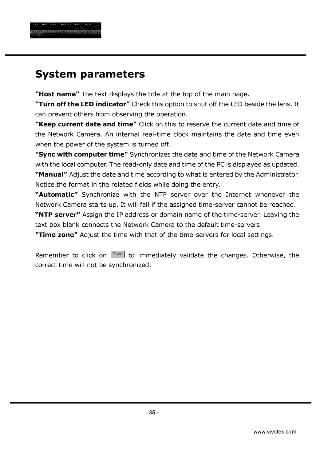 Vivotek IP3112/IP3122 manual System parameters 