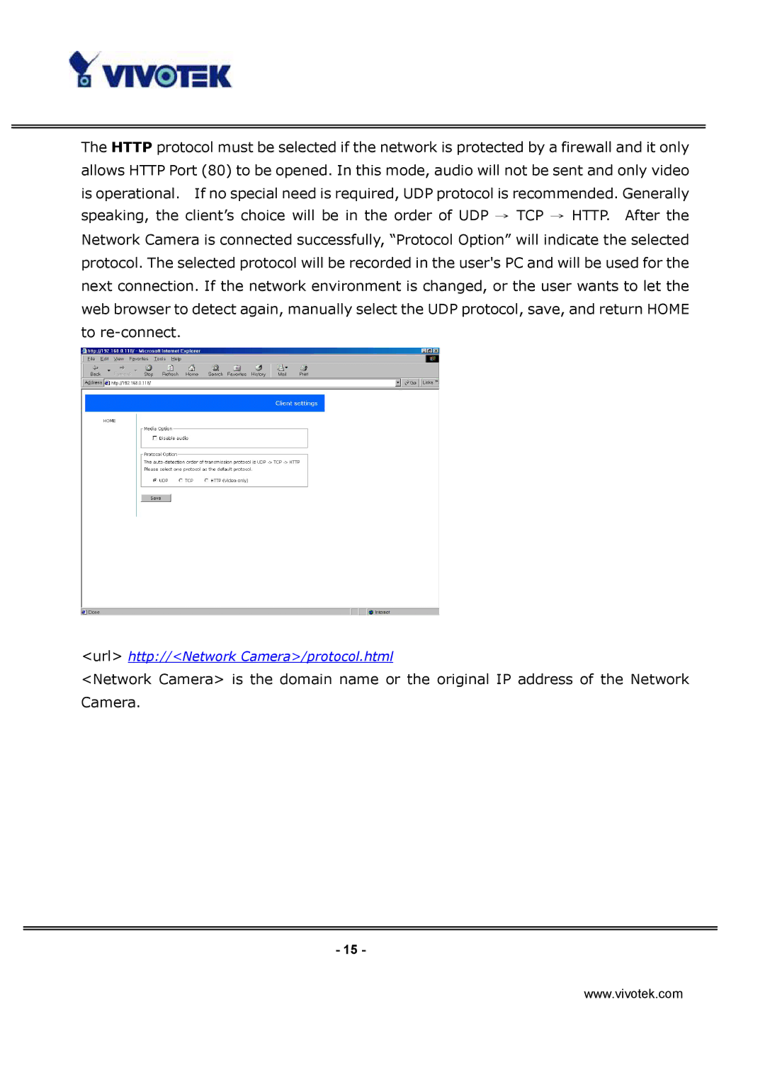 Vivotek IP3122, IP3112 manual Url http//Network Camera/protocol.html 