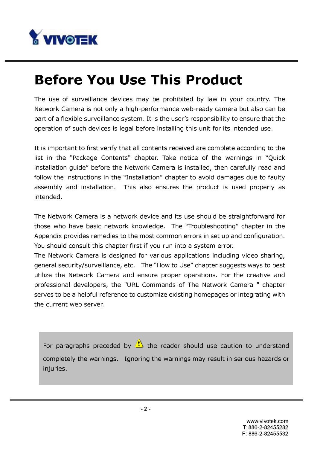 Vivotek IP3112, IP3122 manual Before You Use This Product 