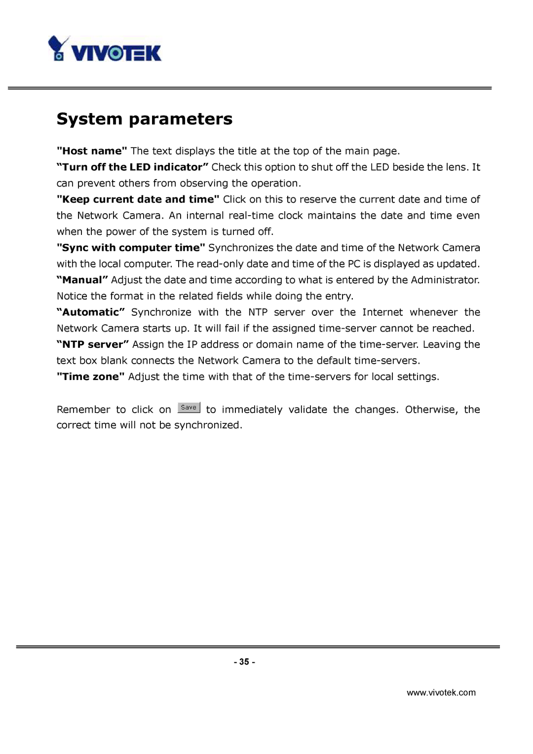 Vivotek IP3122, IP3112 manual System parameters 