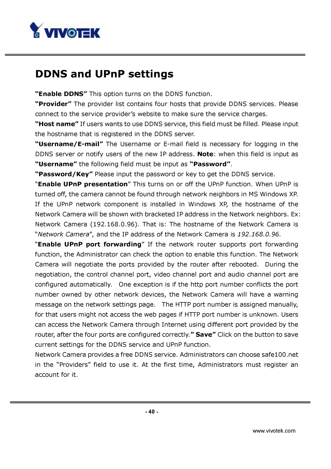 Vivotek IP3112, IP3122 manual Ddns and UPnP settings 