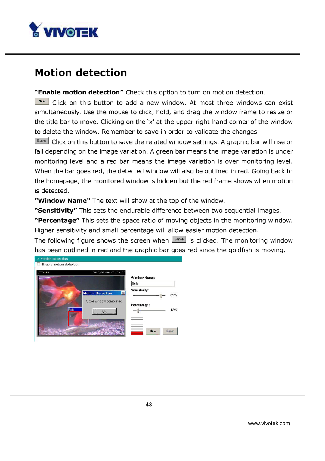 Vivotek IP3122, IP3112 manual Motion detection 