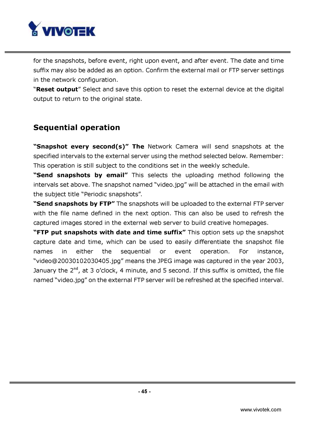 Vivotek IP3122, IP3112 manual Sequential operation 