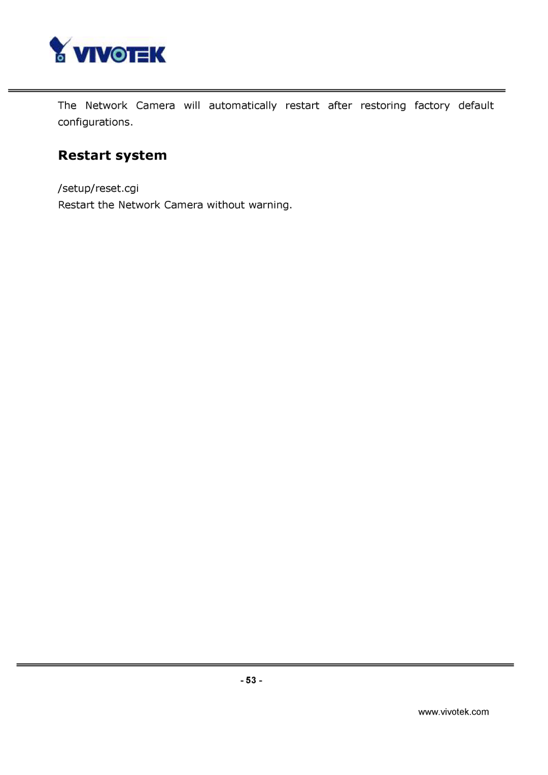 Vivotek IP3122, IP3112 manual Restart system 