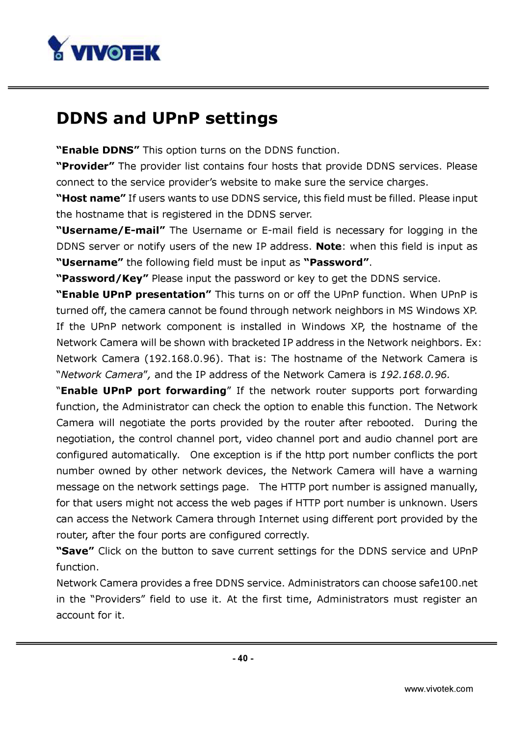 Vivotek IP3132 manual Ddns and UPnP settings 