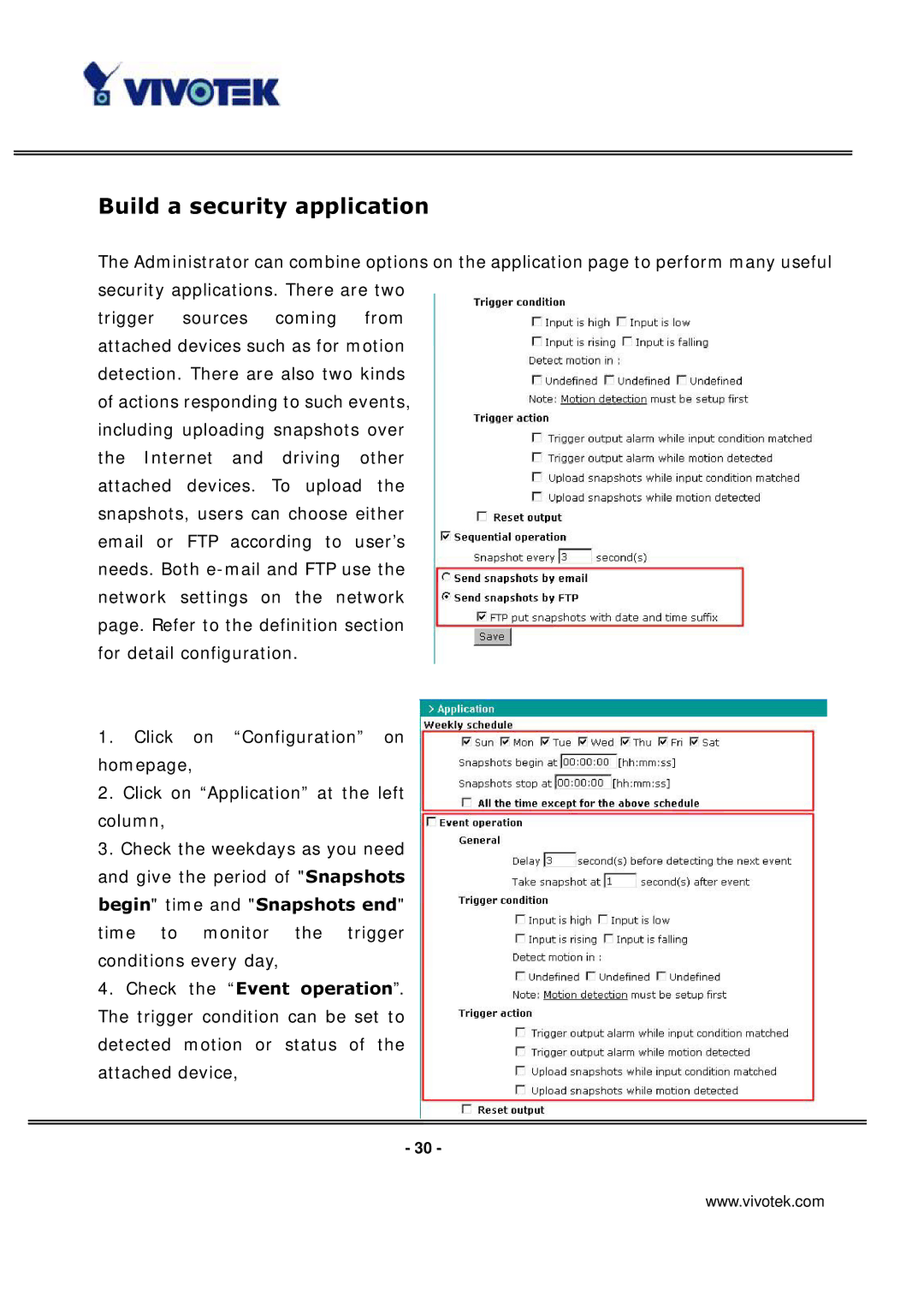 Vivotek IP3133 manual Build a security application 