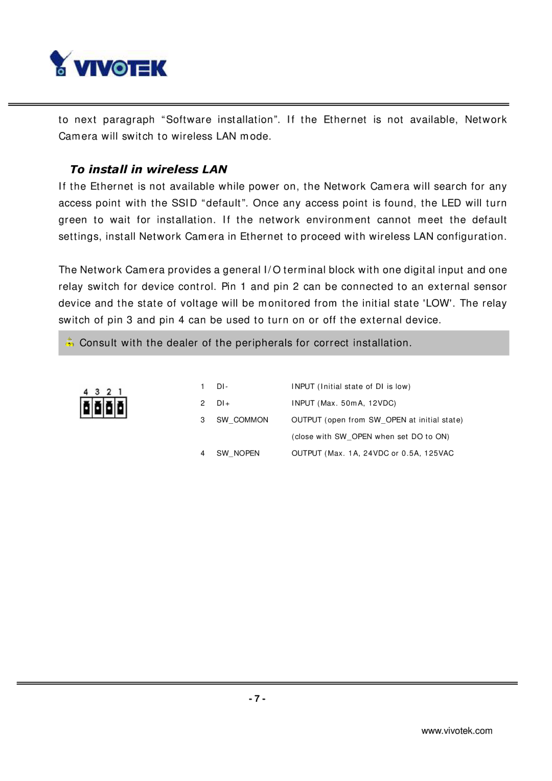 Vivotek IP3133 manual To install in wireless LAN, Di+ 