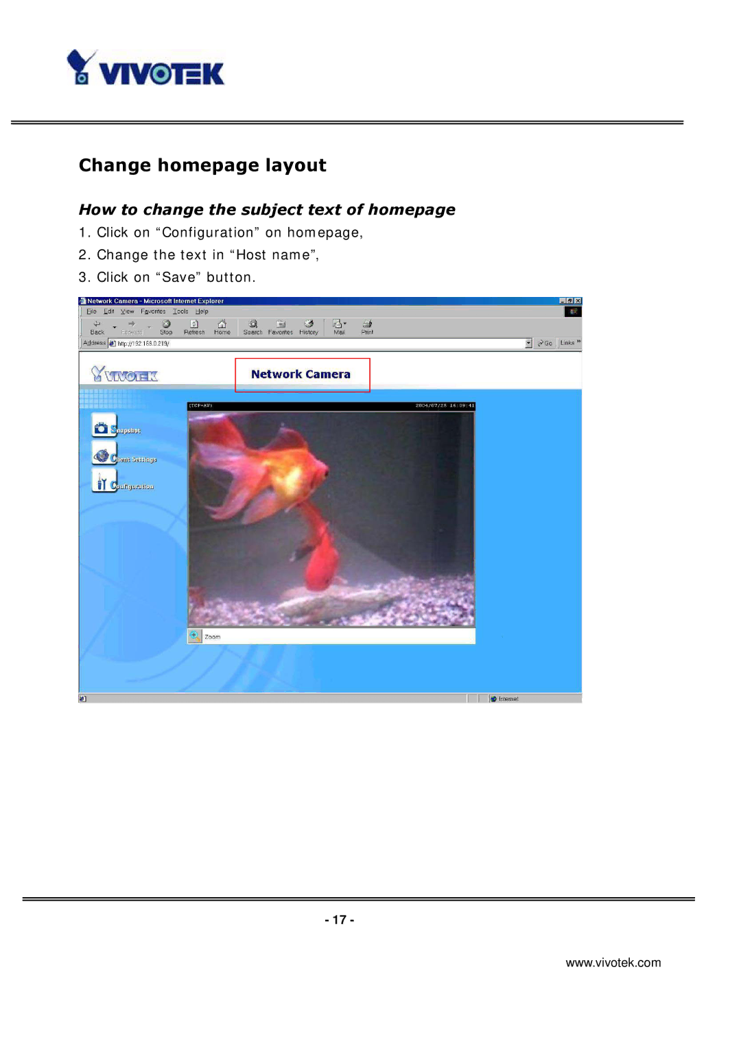 Vivotek IP3135 manual Change homepage layout 