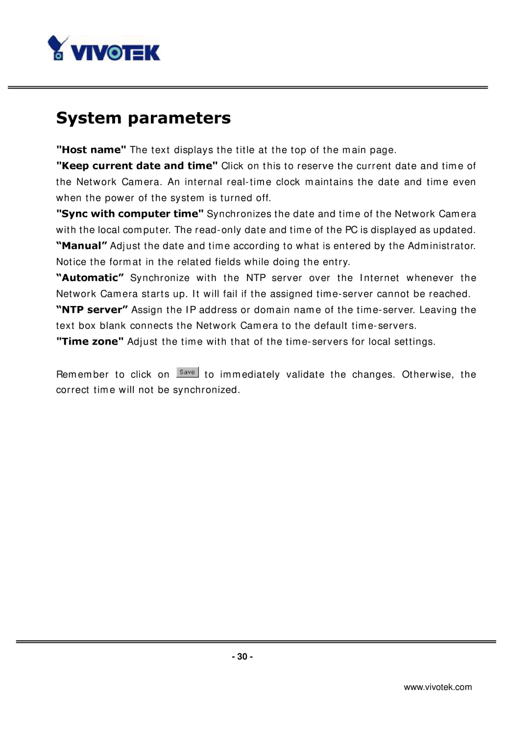 Vivotek IP3135 manual System parameters 