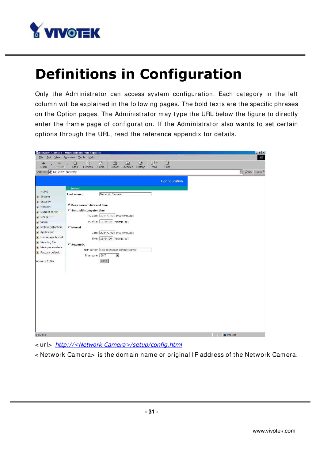 Vivotek IP3136 manual Definitions in Configuration 