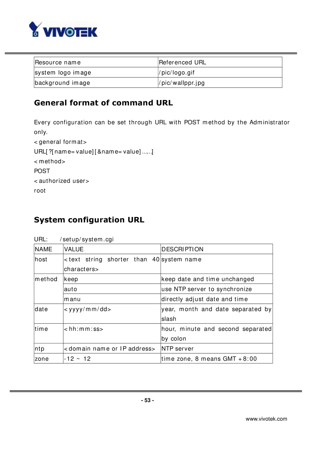 Vivotek IP3136 manual General format of command URL, System configuration URL 