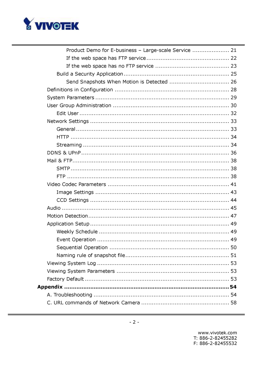 Vivotek IP6122, IP6112 manual Smtp FTP, Appendix 