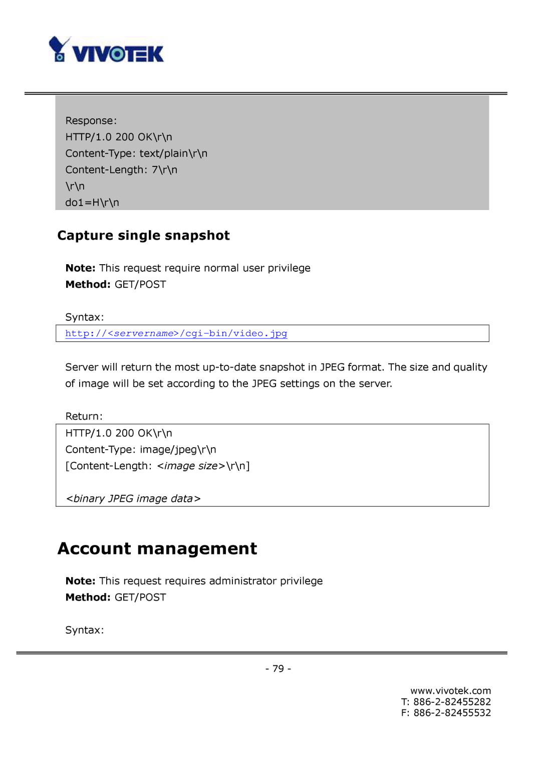 Vivotek IP6112, IP6122 manual Account management, Capture single snapshot 