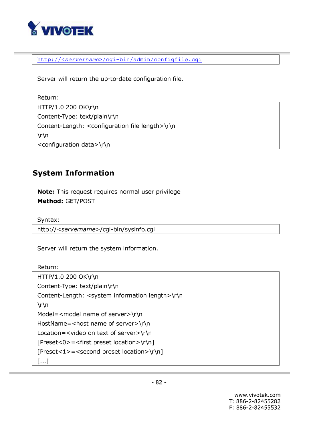 Vivotek IP6122, IP6112 manual System Information 