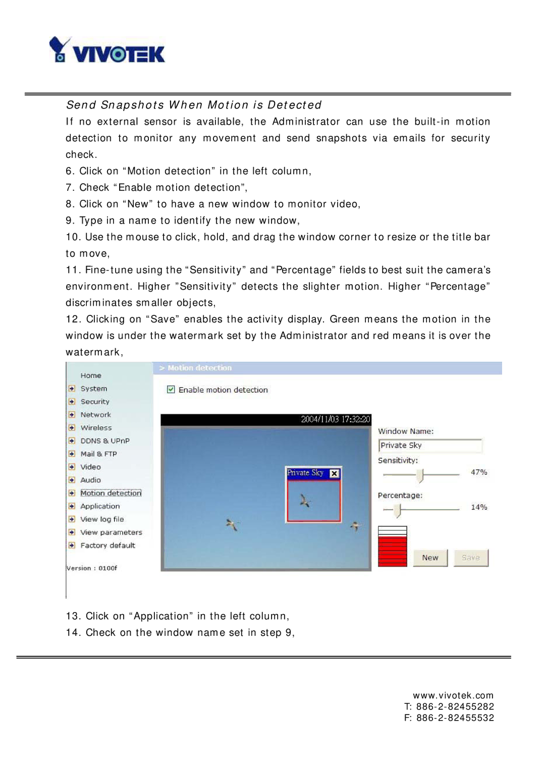 Vivotek IP6127, IP6117 manual Send Snapshots When Motion is Detected 