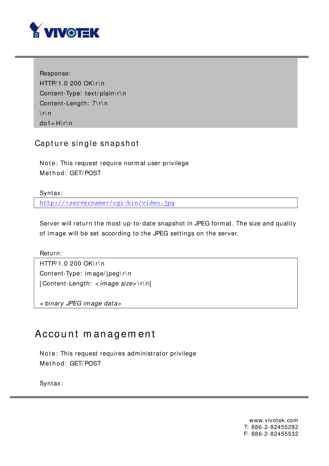 Vivotek IP6117, IP6127 manual Account management, Capture single snapshot 