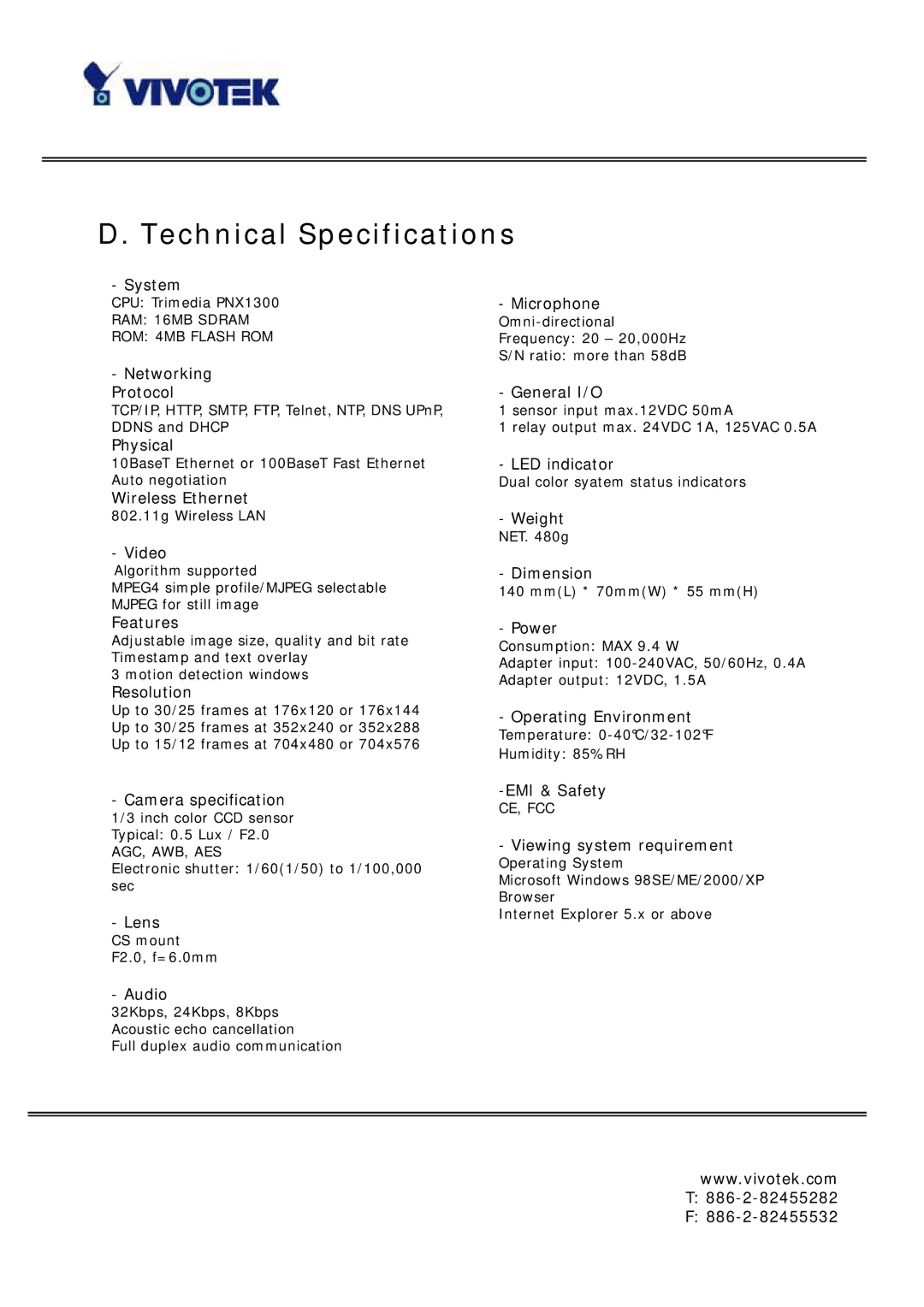 Vivotek IP6127, IP6117 manual Technical Specifications, Features 